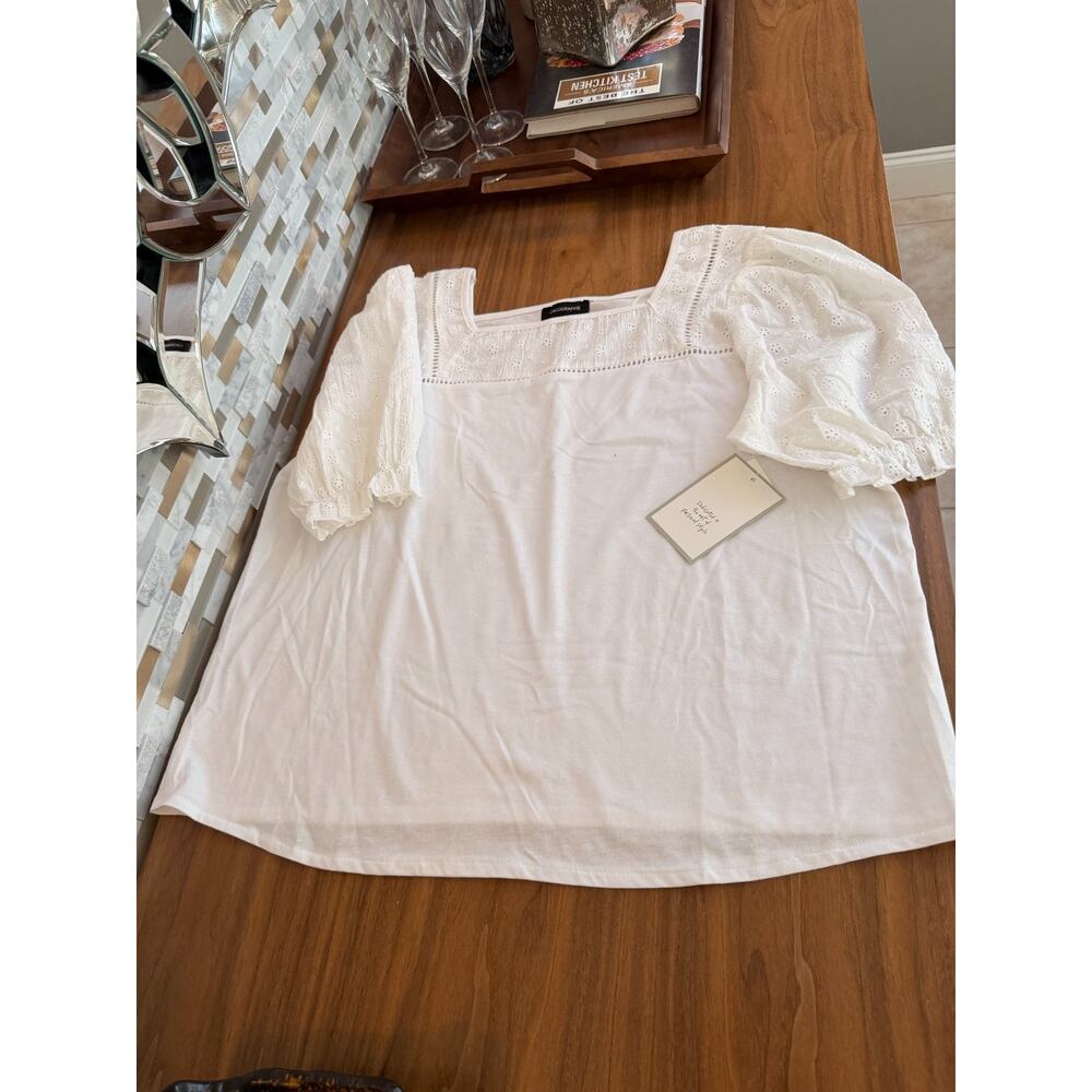 Calligraphie Women's White Eyelet Puff Sleeve Top Size XL - Picture 2 of 7